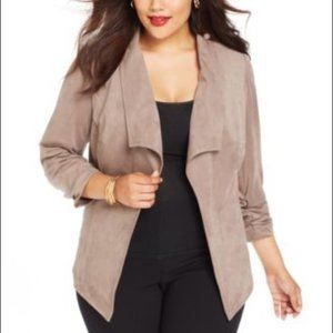Alfani Woman Faux Suede, Open-Front Jacket in Taupe, 2X